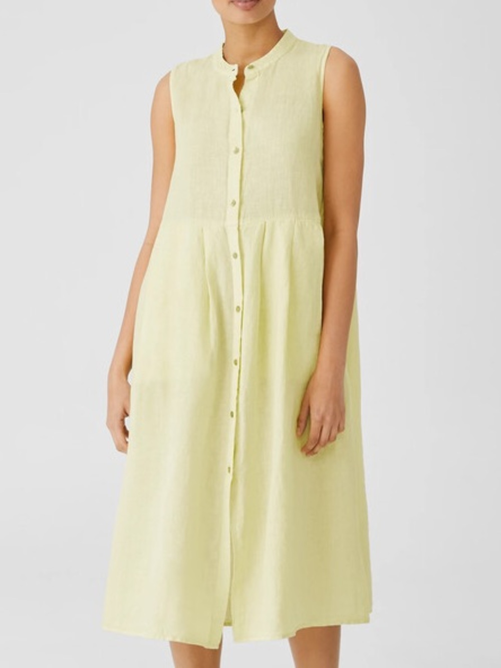 Eileen Fisher 100% Organic Handkerchief Linen Pleated Midi Dress Shirtdress